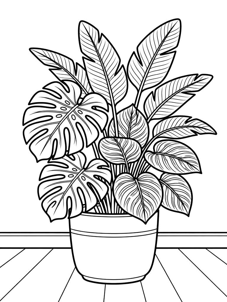 Lush Arrangement Of Split-leaf Philodendron Coloring Page