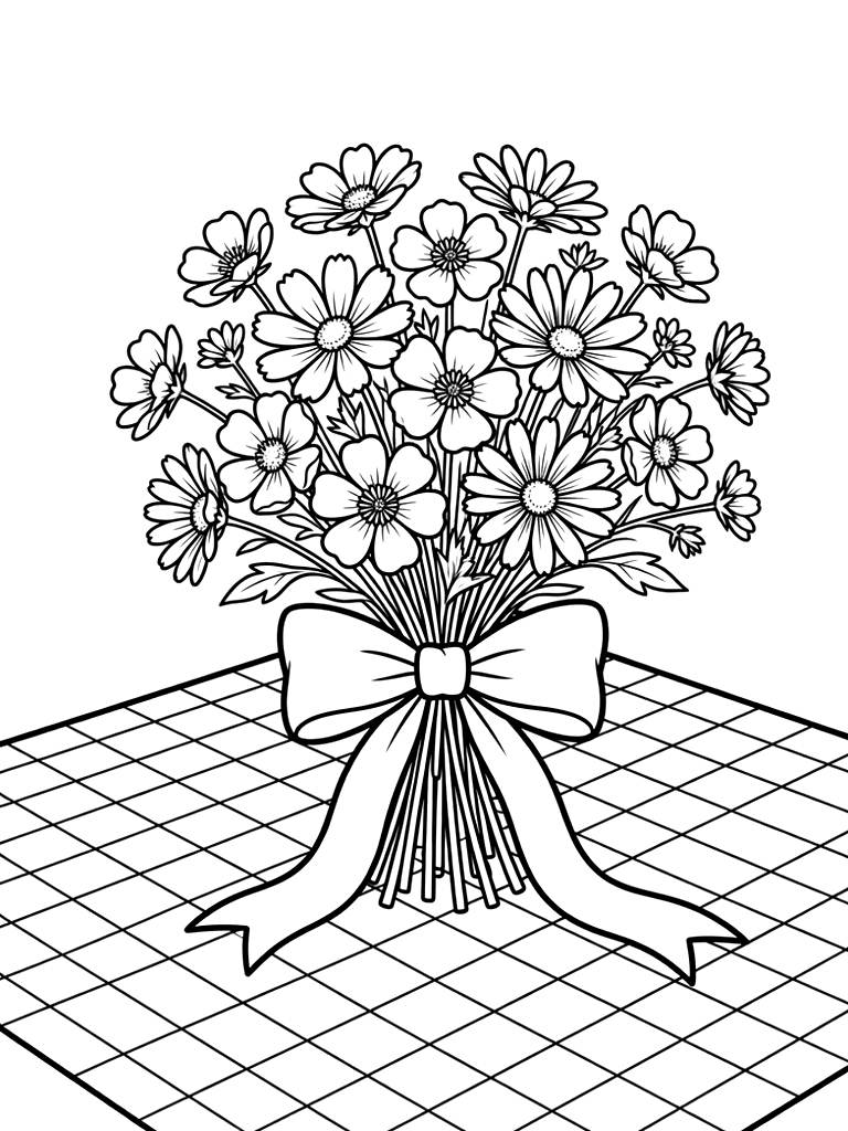 Lush Wildflower Bouquet Of Buttercups coloring page — free printable for kids and adults