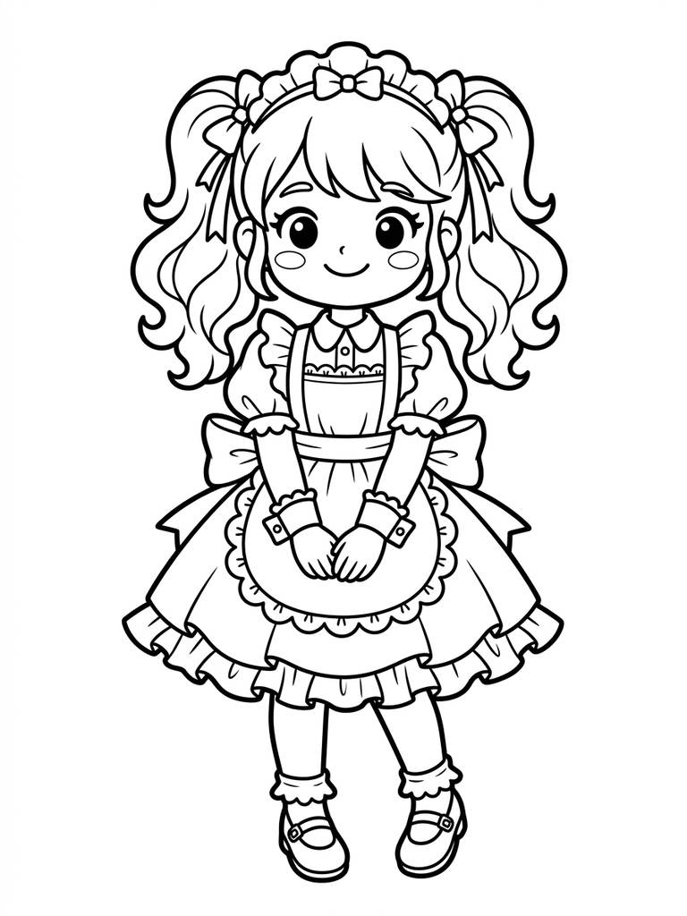 Maid Outfit Kawaii Girl Coloring Page