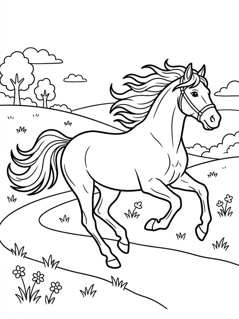 Majestic Horse Galloping Freely Coloring Page