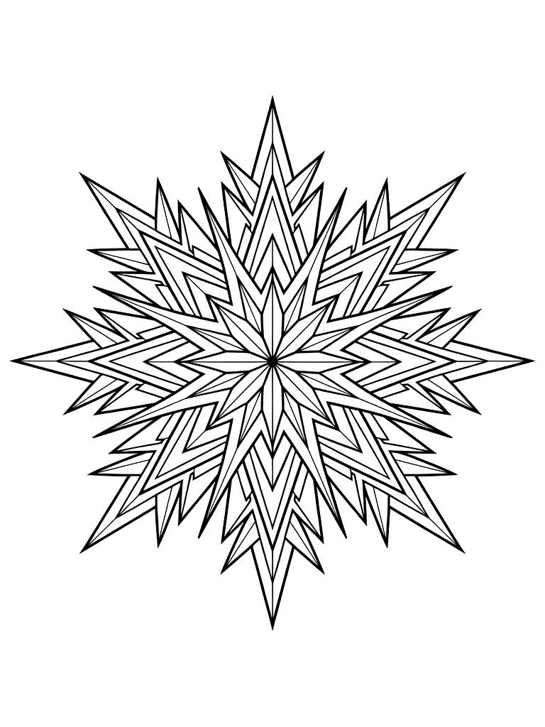 Mandala Design Inspired By A Complex Snowflake With Sharp Geometric Points Coloring Page — free printable for kids and adults
