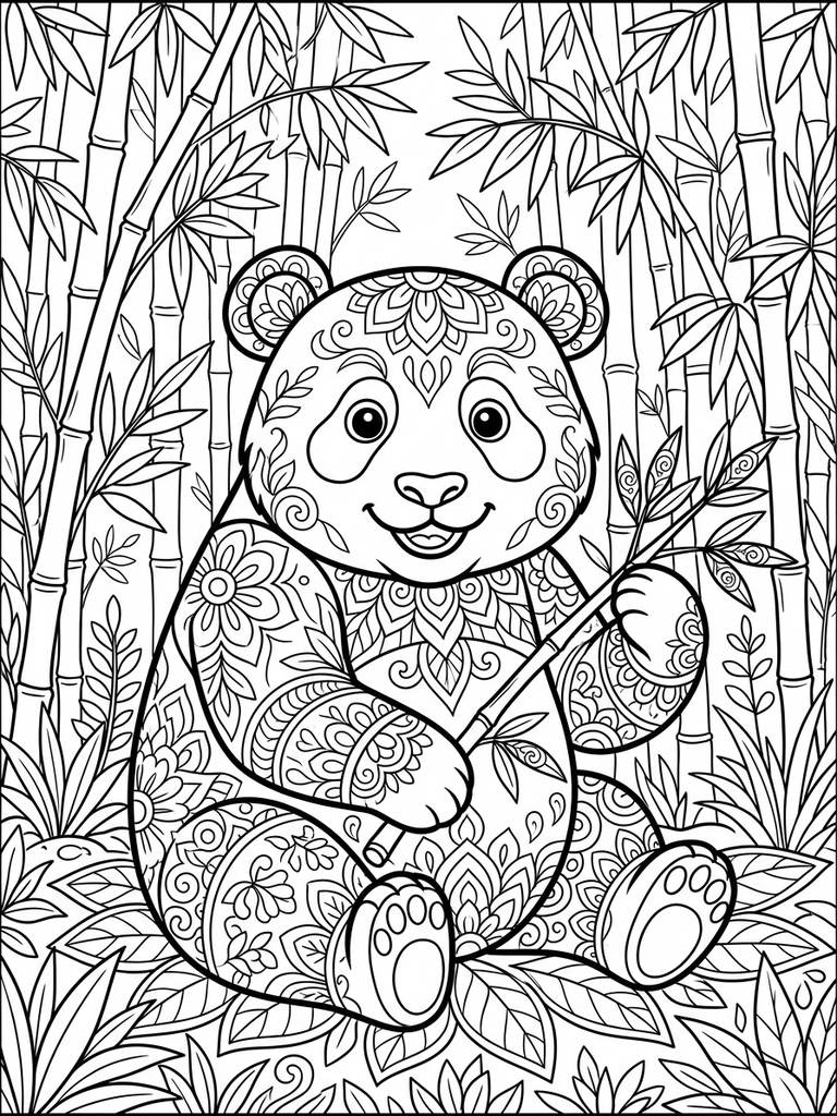Mandala Panda / Panda In Bamboo Forest Coloring Page