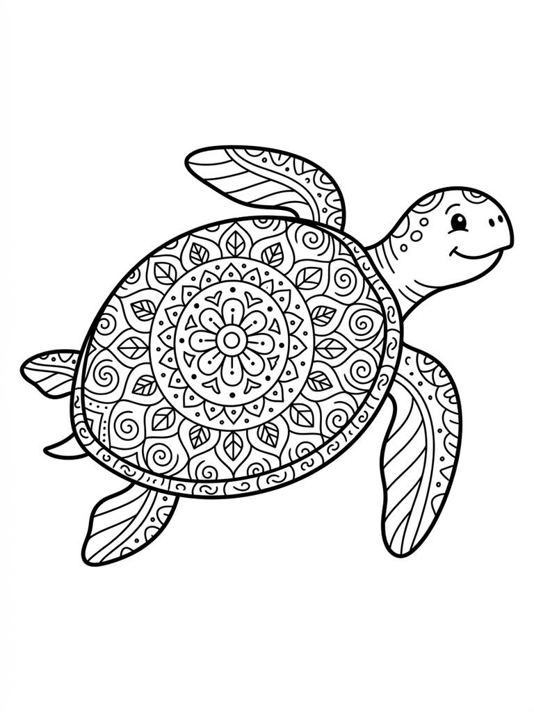 Mandala Turtle / Realistic Sea Turtle Coloring Page