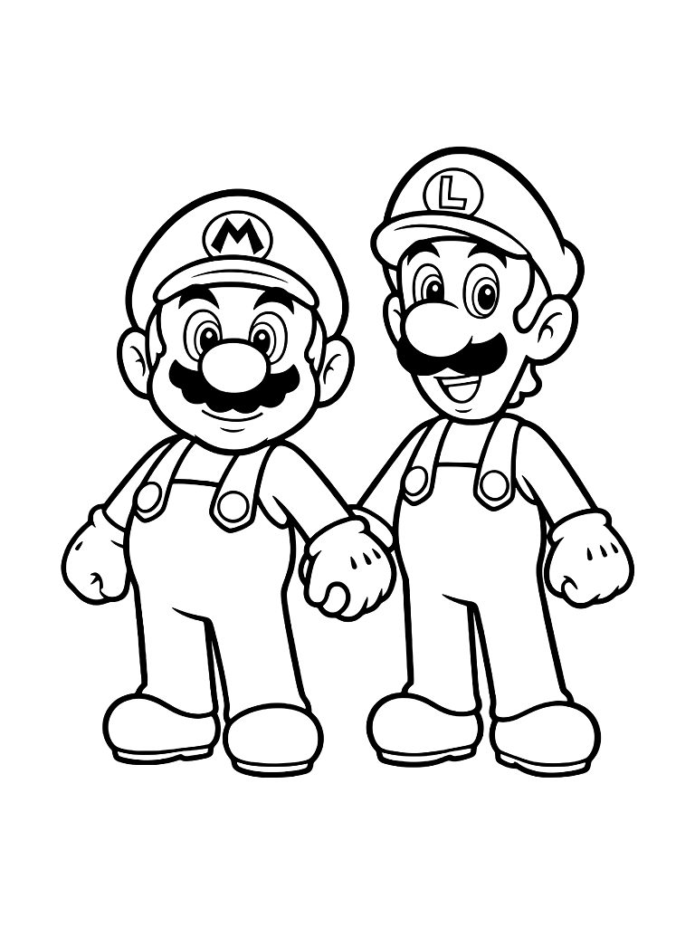 Mario And Luigi Together Coloring Page