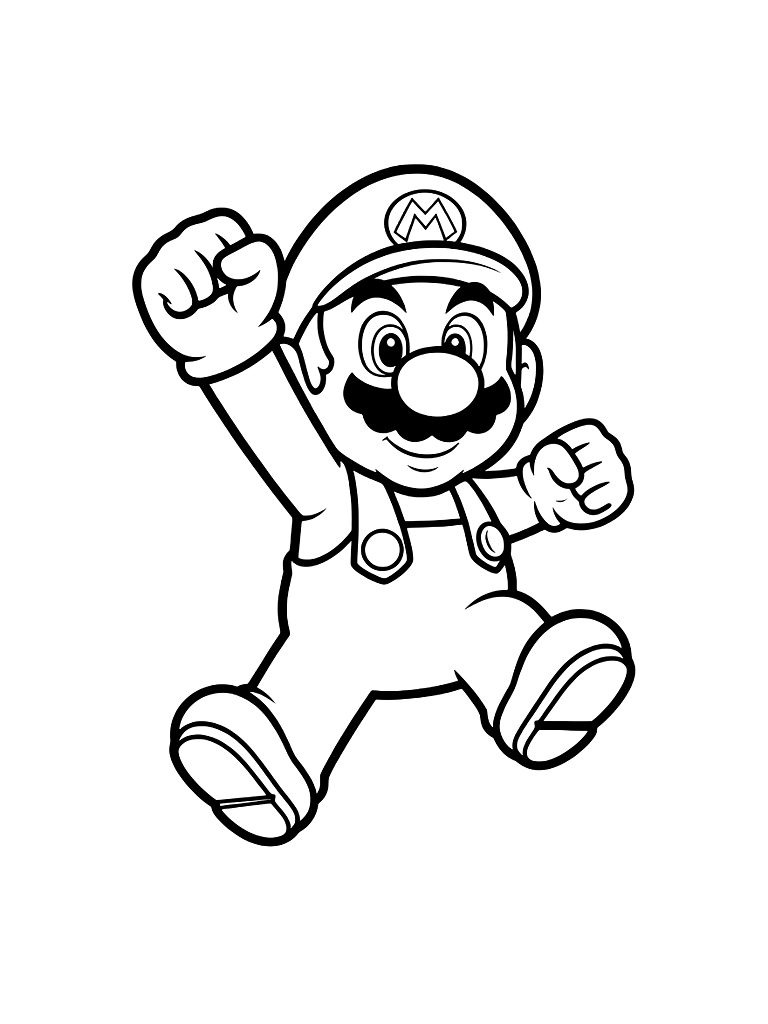 Mario Jumping With Fist Raised Coloring Page
