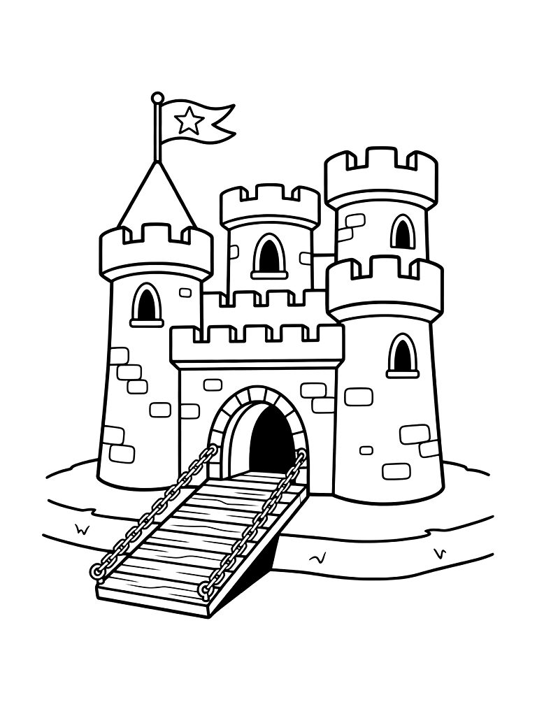 Medieval Castle With Drawbridge Coloring Page