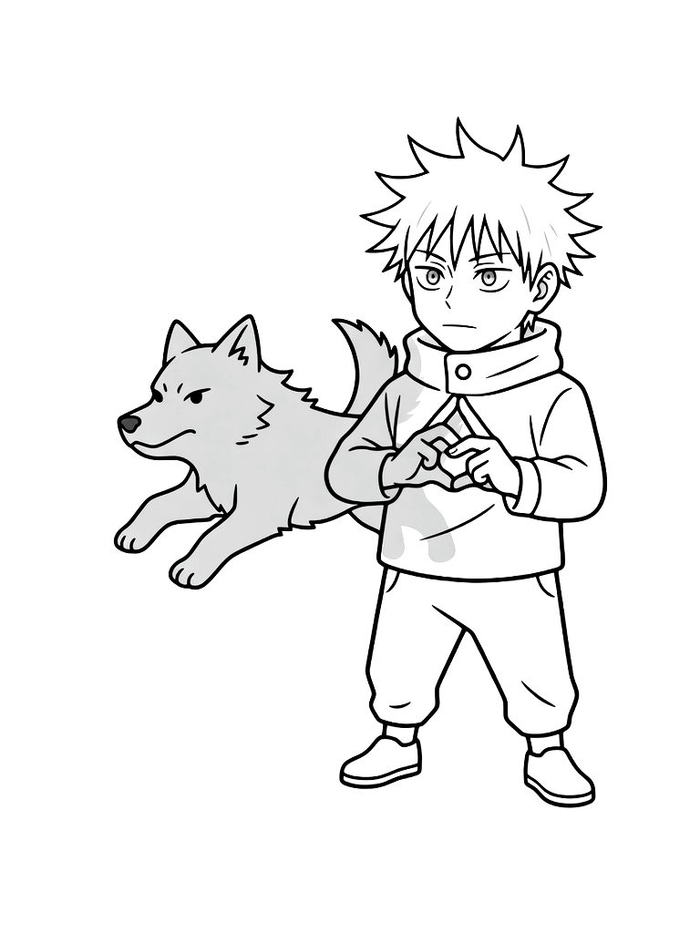 Megumi Fushiguro Summoning A Divine Dog With A Hand Shadow Gesture Coloring Page