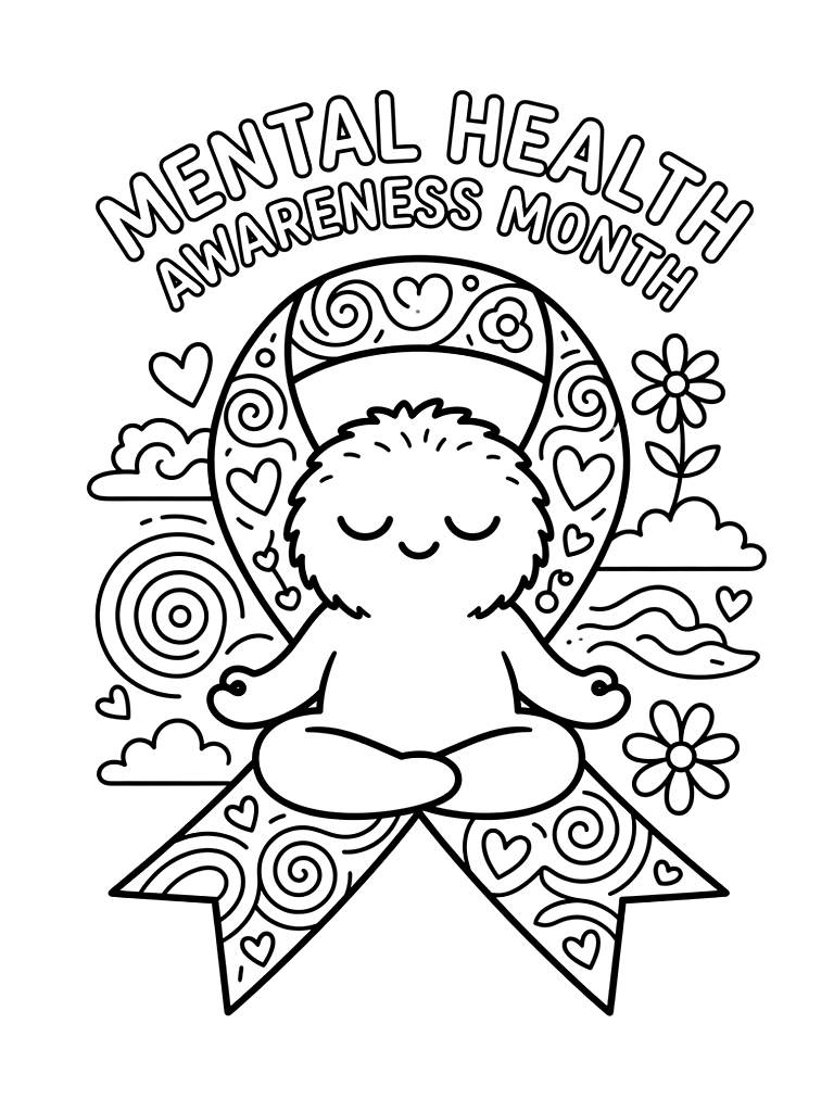 Mental Health Awareness Month Zen Doodles coloring page — free printable for kids and adults
