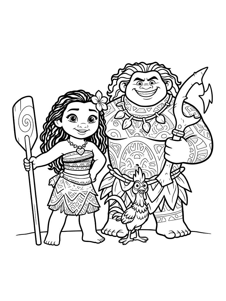 Moana And Maui Adventure Scene Coloring Page