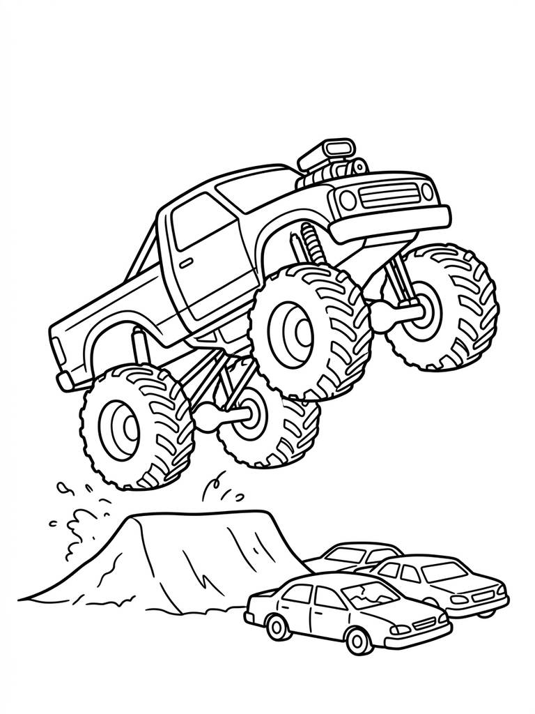 Monster Truck Jumping Coloring Page