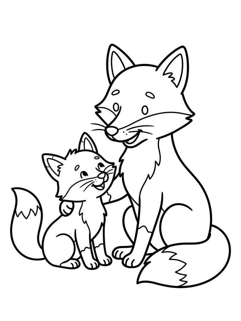 Mother And Baby Fox / Fox Family Coloring Page