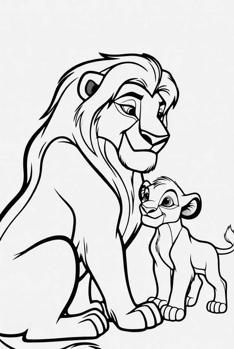 Mufasa and Young Simba Coloring Page line art
