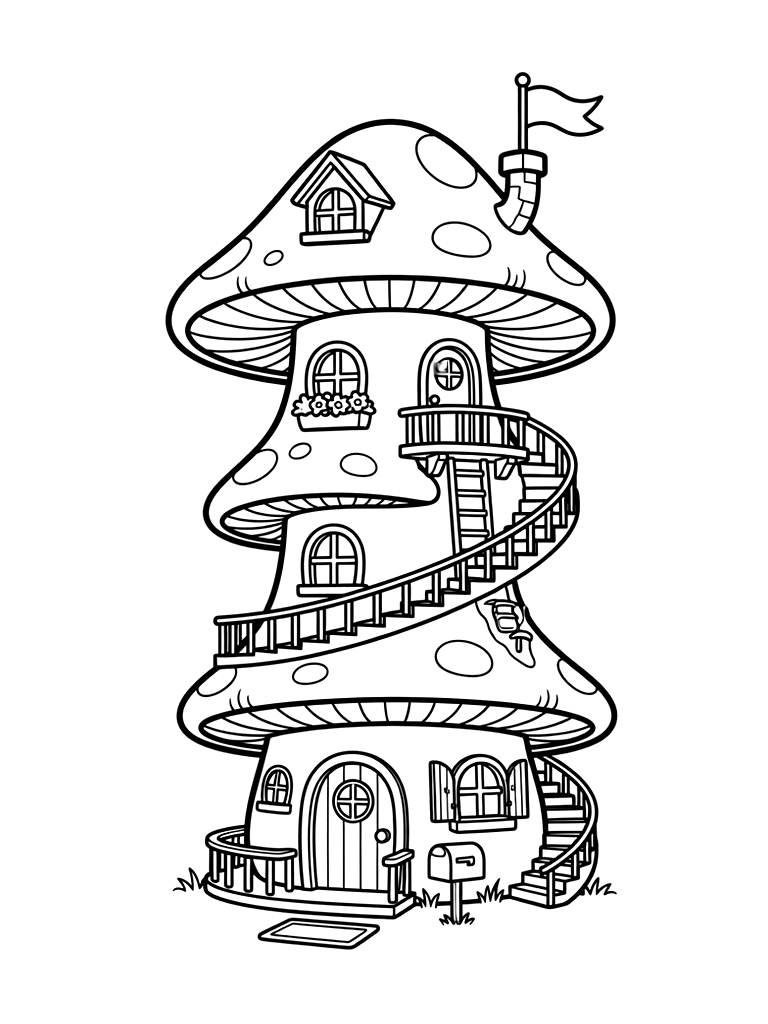 Multi-Story Mushroom Home Coloring Page