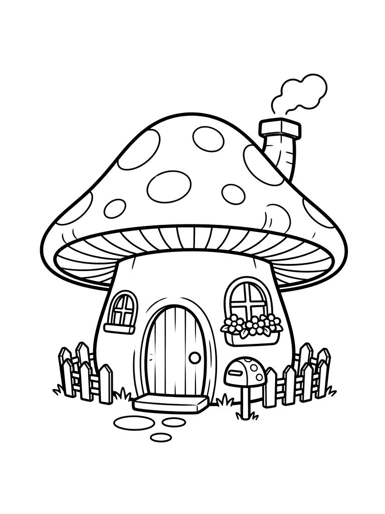 Mushroom Cap Cottage Coloring Page