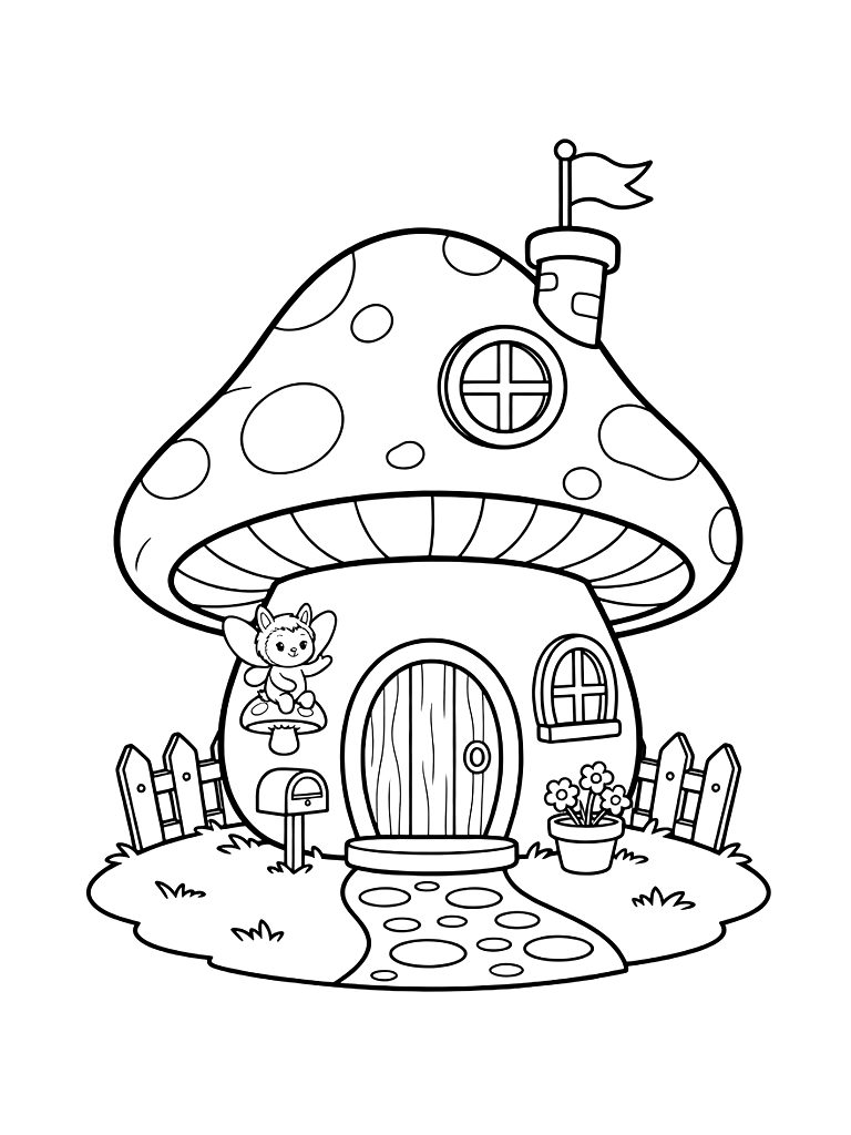 Mushroom Fairy Cottage Coloring Page