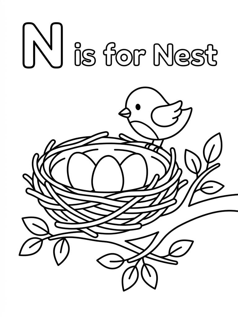 N Is For Nest coloring page — free printable for kids and adults