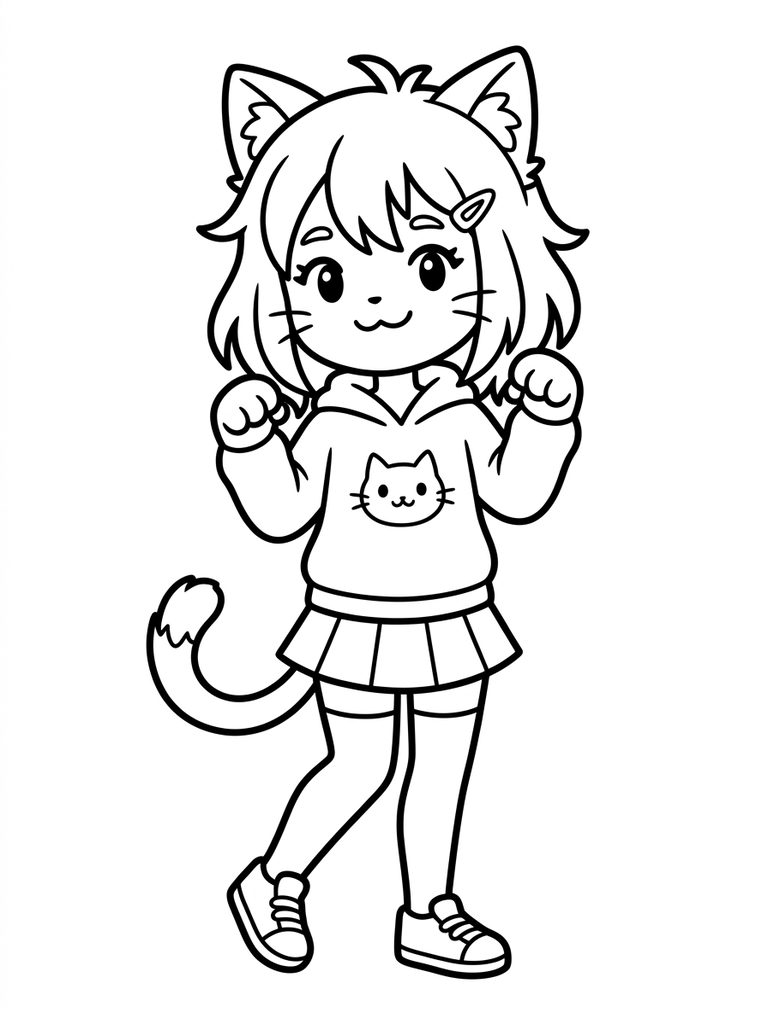 Neko Girl With Cat Ears Coloring Page