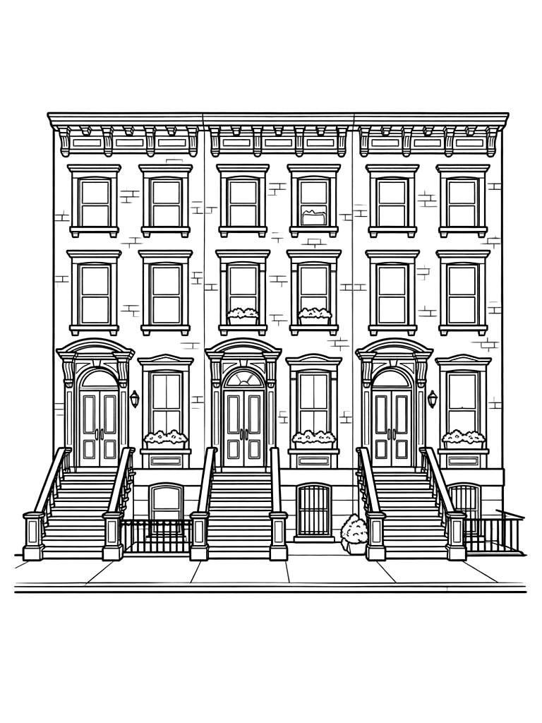 New York Brownstone Block Coloring Page