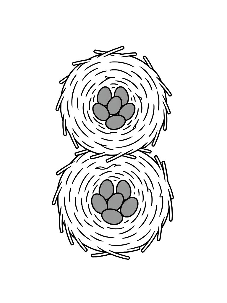 Number 8 Designed As Two Round Bird Nests With Eight Small Blue Eggs Inside coloring page — free printable for kids and adults