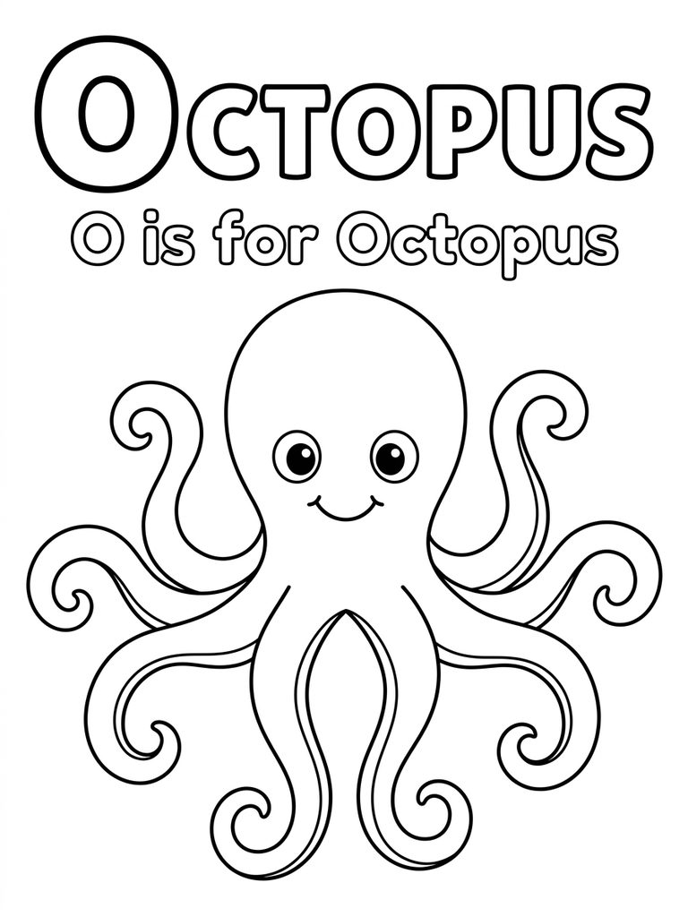 O Is For Octopus coloring page — free printable for kids and adults
