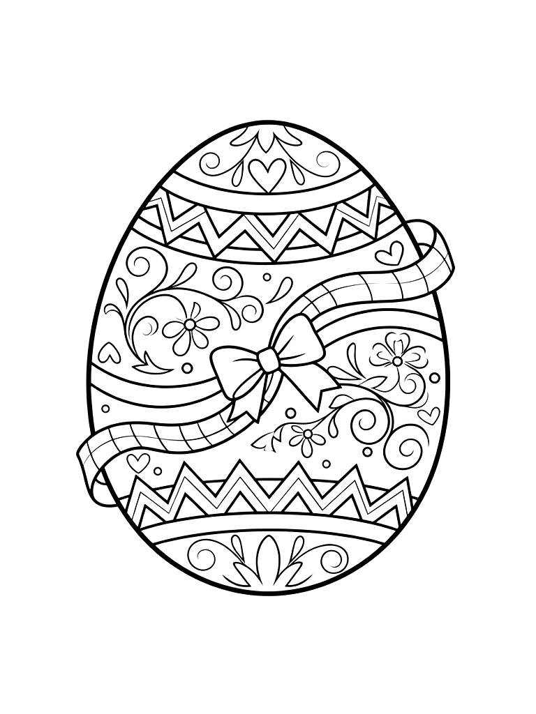 Ornate Easter Egg With Intricate Folk Art Patterns And Ribbons Coloring Page