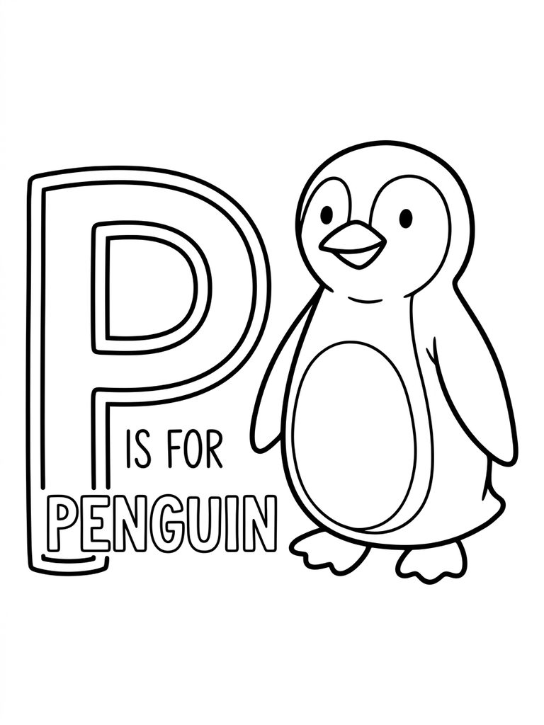 P Is For Penguin coloring page — free printable for kids and adults