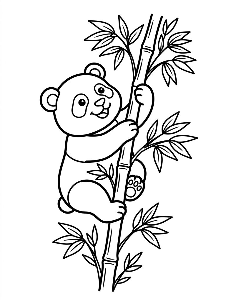 Panda Climbing Bamboo Tree Coloring Page