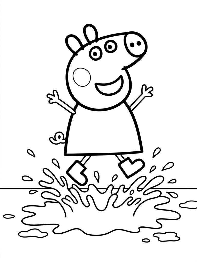 Peppa Pig Jumping In Muddy Puddles Coloring Page