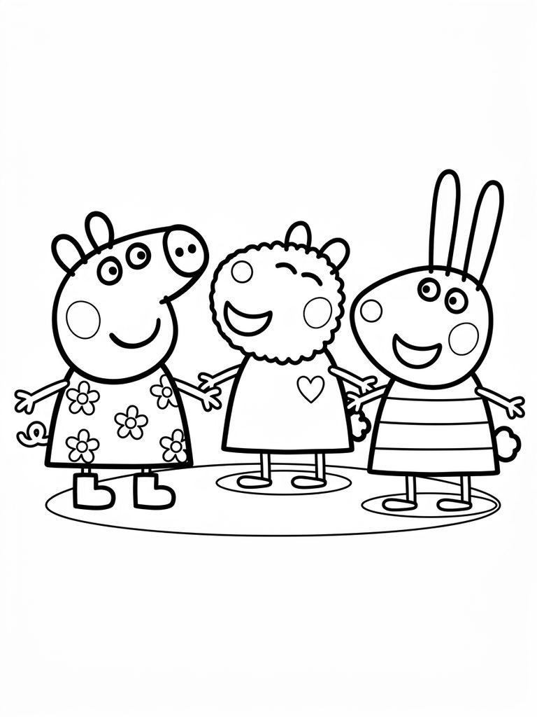 Peppa Pig With Friends / Playing With Suzy Sheep Coloring Page