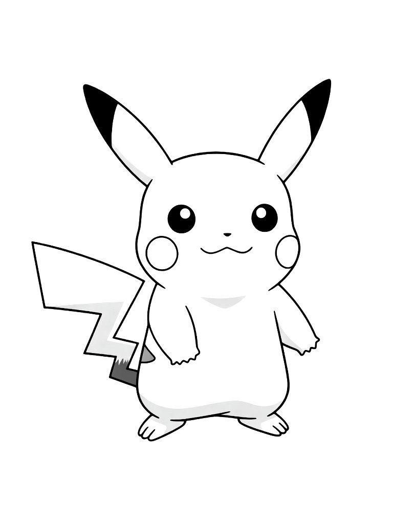 Pikachu Cute Standing Pose Coloring Page