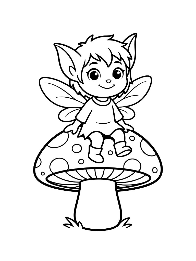 Pixie On Spotted Toadstool Coloring Page