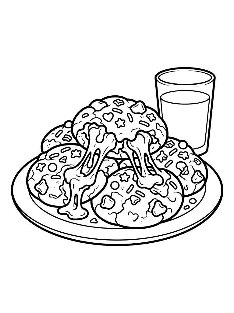Plate Of Viral Gourmet Stuffed Cookies Oozing With Melted Chocolate Chips coloring page — free printable for kids and adults