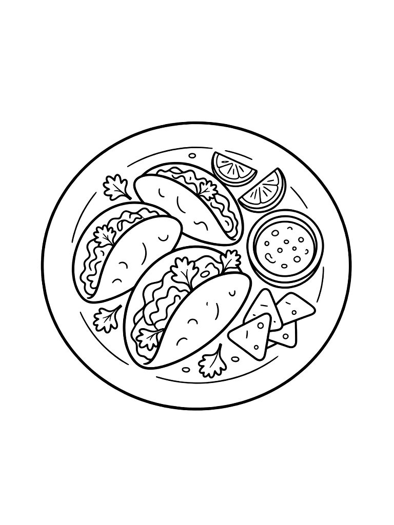 Platter Of Three Street Tacos With Cilantro Coloring Page