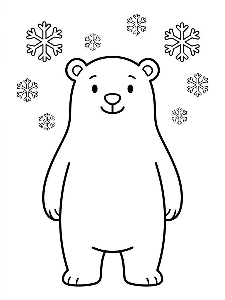Polar Bear And Snowflakes Coloring Page
