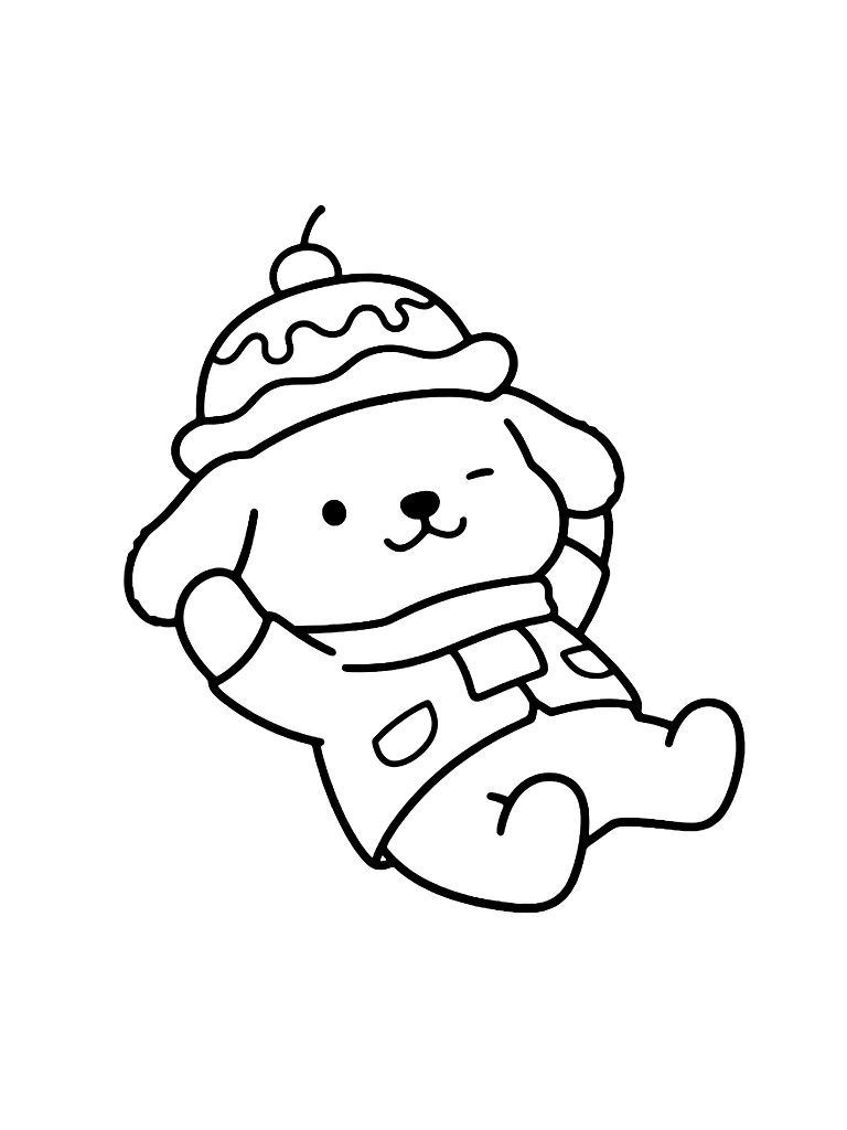 Pompompurin With Pudding Hat Relaxing Coloring Page