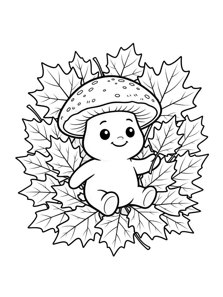 Porcini In Forest Leaves Coloring Page