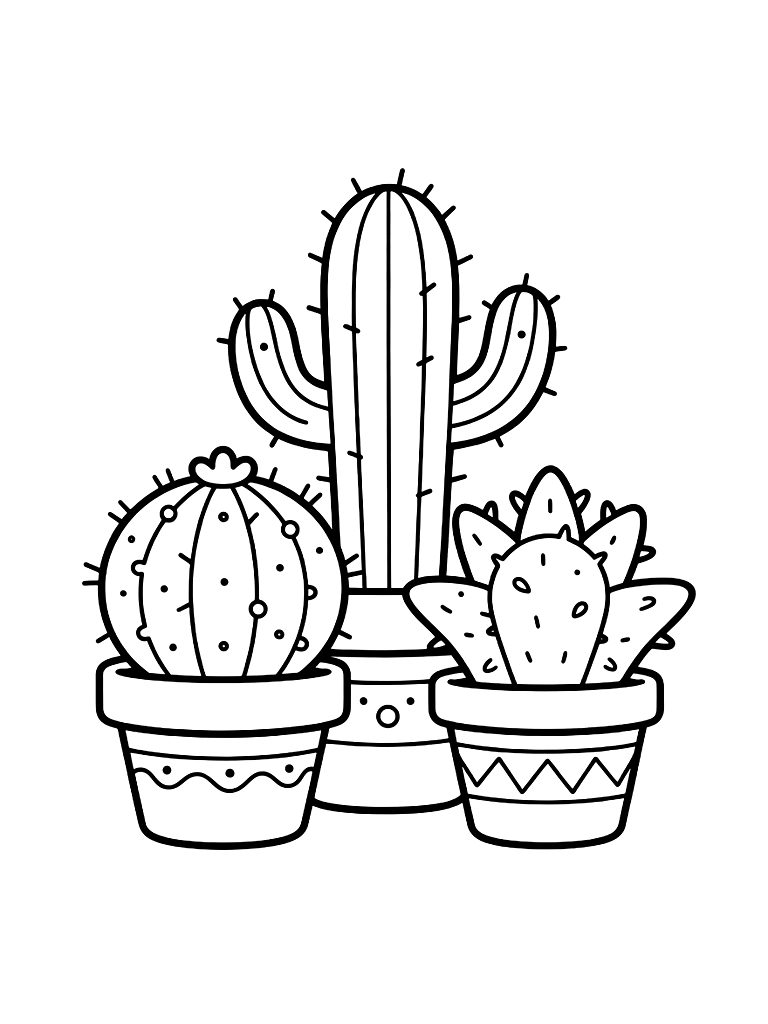 Potted Cactus Collection Coloring Page