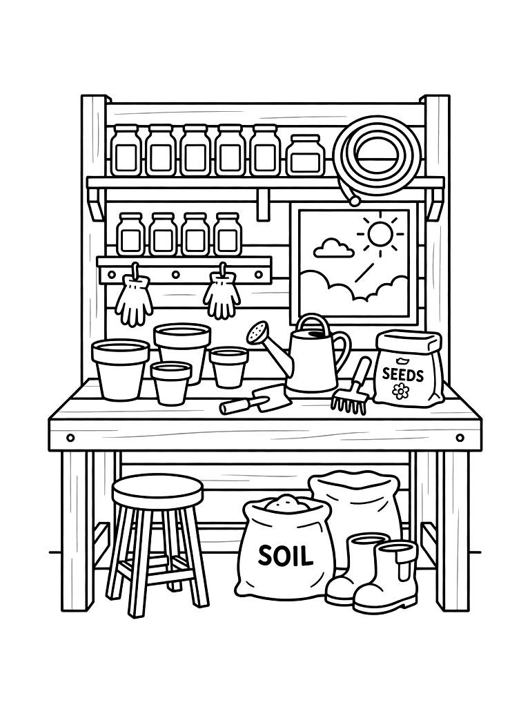 Potting Shed Interior Coloring Page