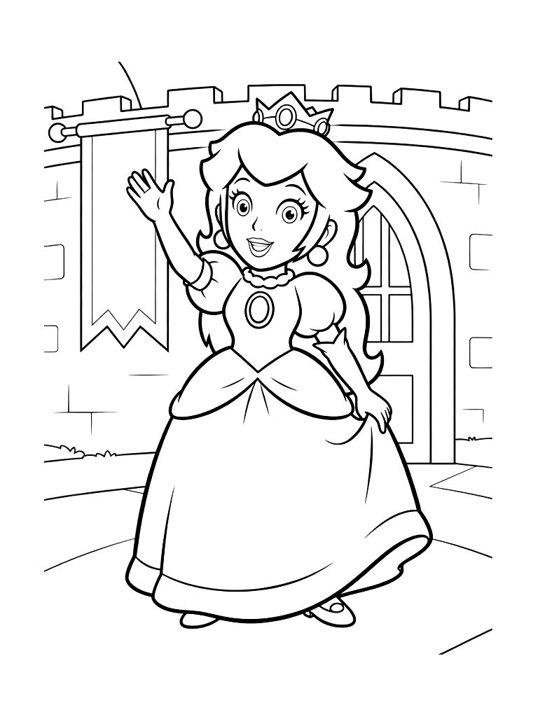 Princess Peach In Castle Coloring Page