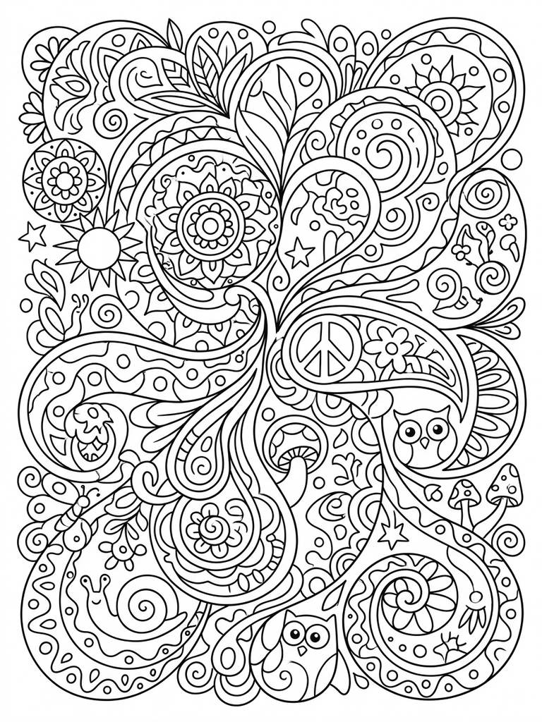 Psychedelic Zen Doodle Patterns Coloring Page