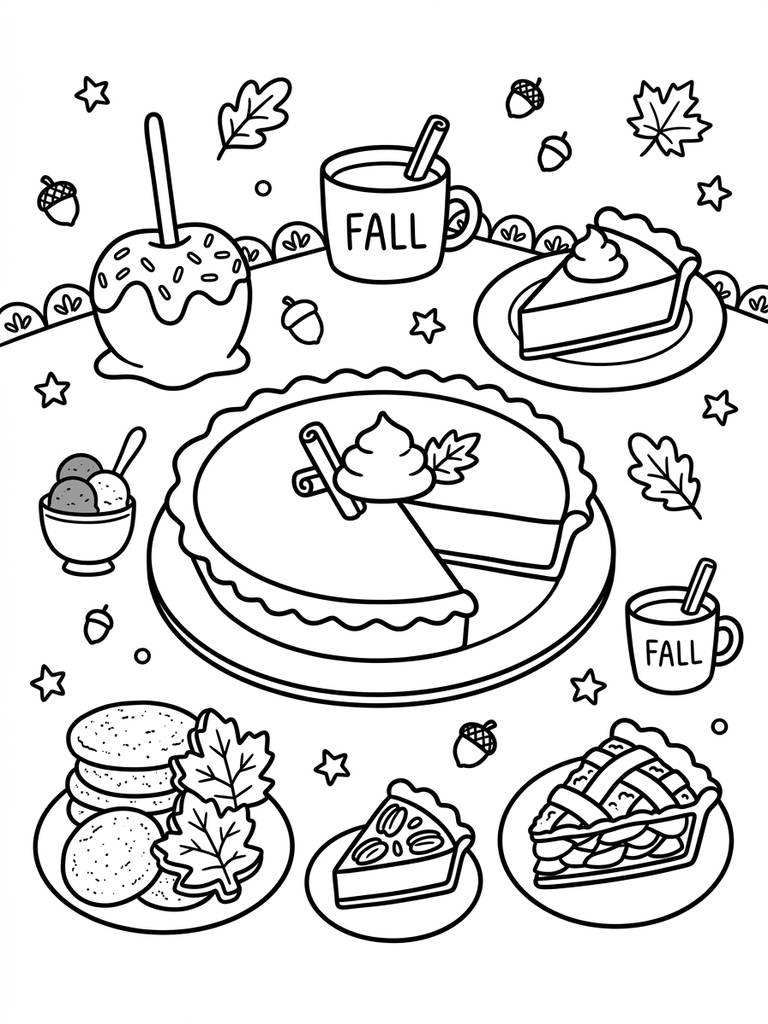 Pumpkin Pie & Fall Desserts Coloring Page