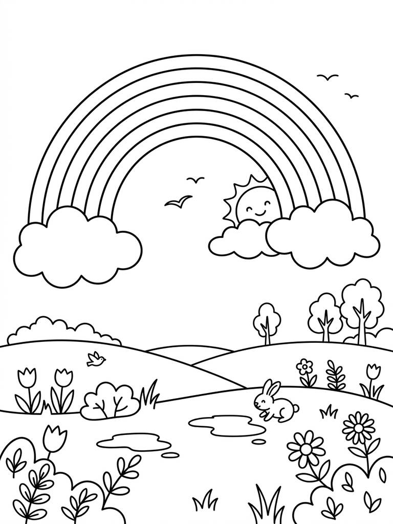 Rainbow After Spring Rain Coloring Page