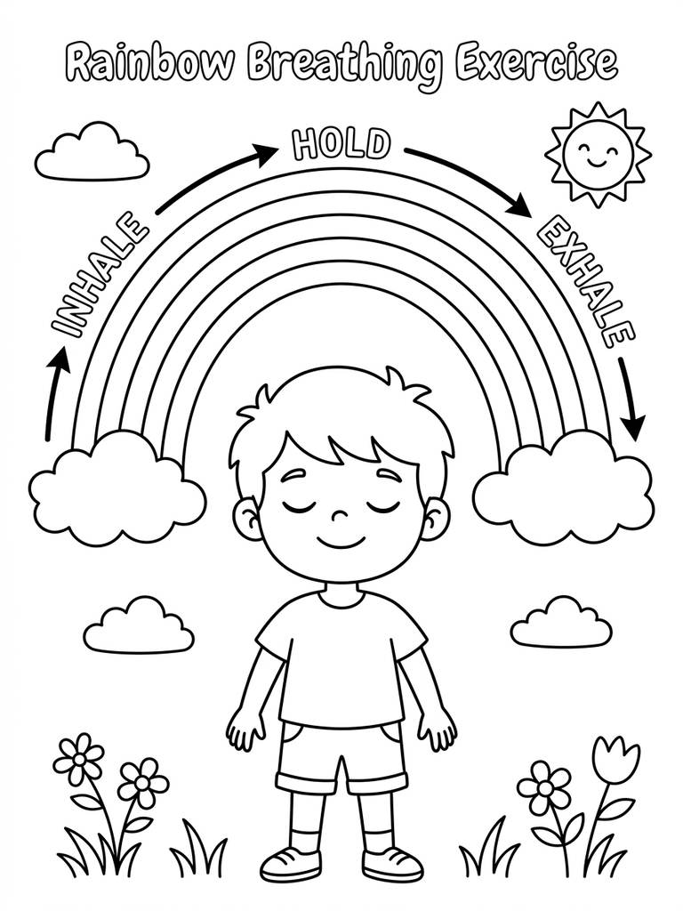 Rainbow Breathing Exercise Coloring Page