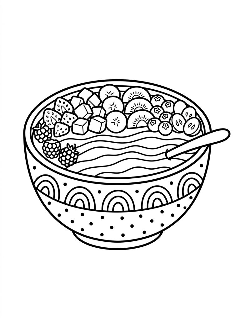 Rainbow Smoothie Bowl Coloring Page