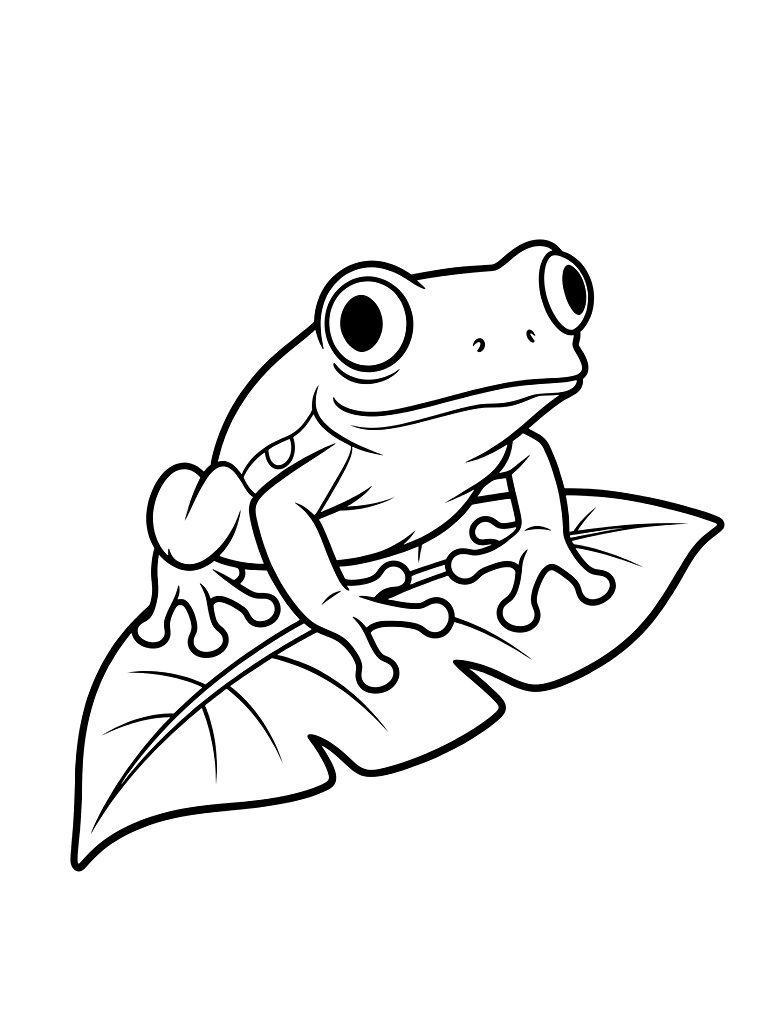 Red-eyed Tree Frog Perched On A Tropical Green Leaf Coloring Page