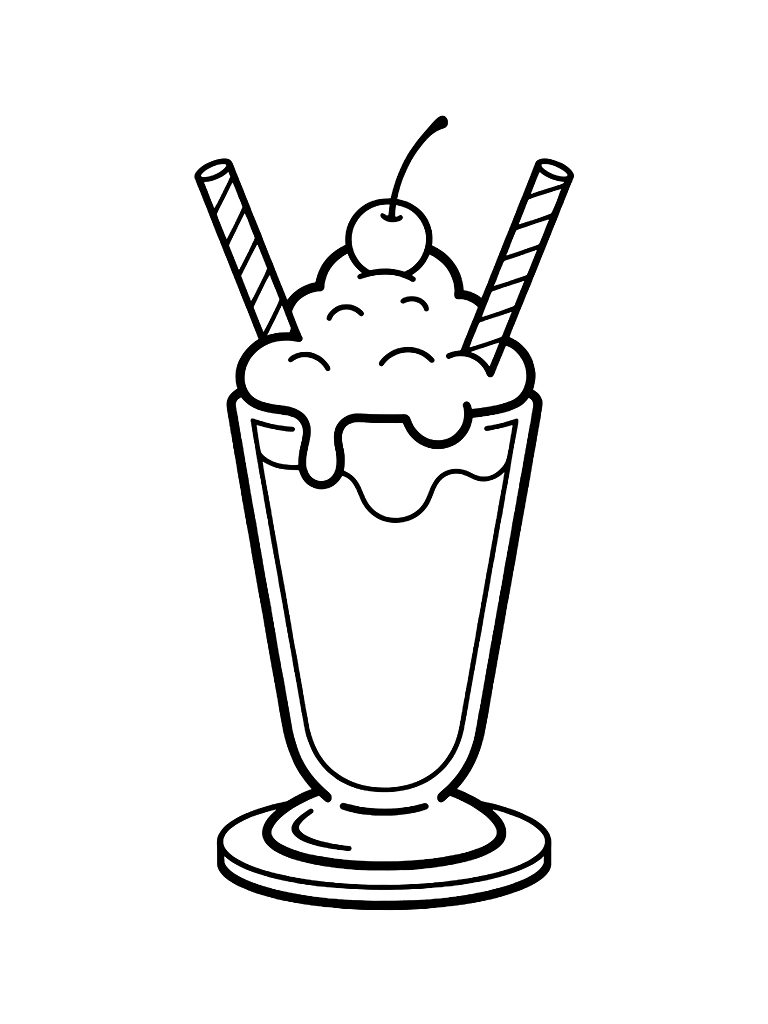 Retro Diner Milkshake With A Mountain Of Whipped Cream And Two Striped Straws Coloring Page — free printable for kids and adults