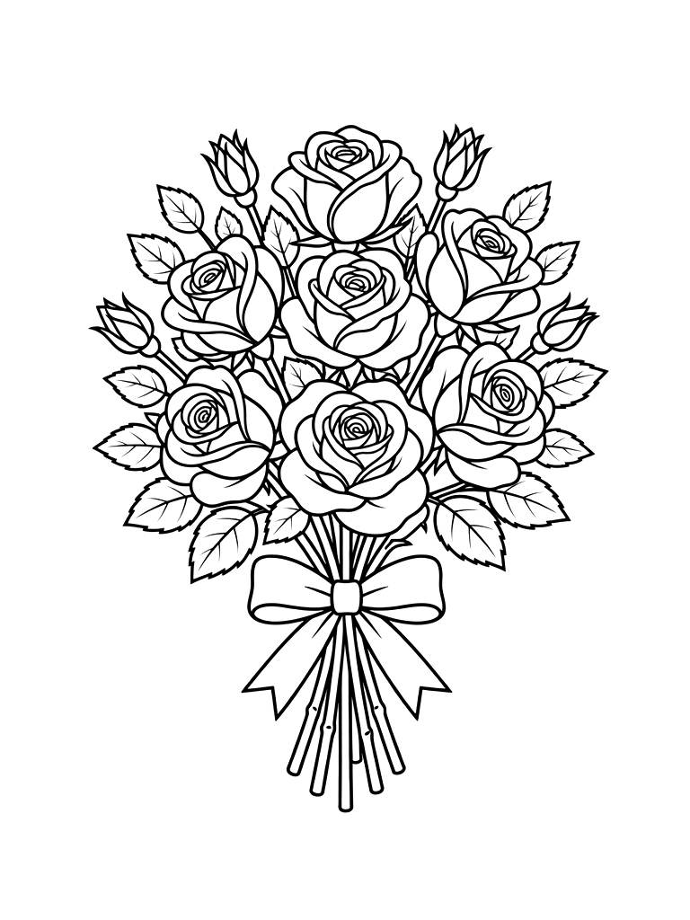 Rose Bouquet Arrangement Coloring Page