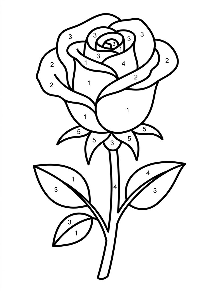 Rose Color By Number Coloring Page