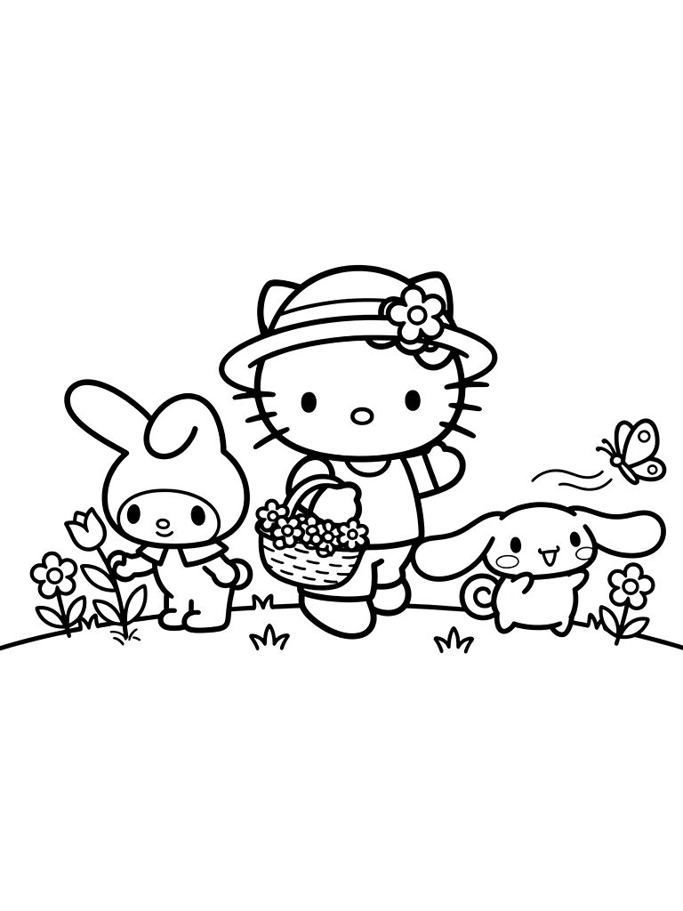 Sanrio Characters Spring Outing Coloring Page