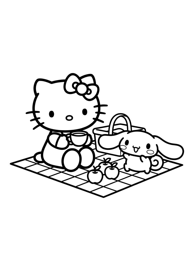 Sanrio Picnic With Hello Kitty And Cinnamoroll coloring page — free printable for kids and adults